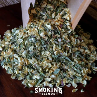 Mellow Yellow Smokable Tea Blend Being Poured From the Package